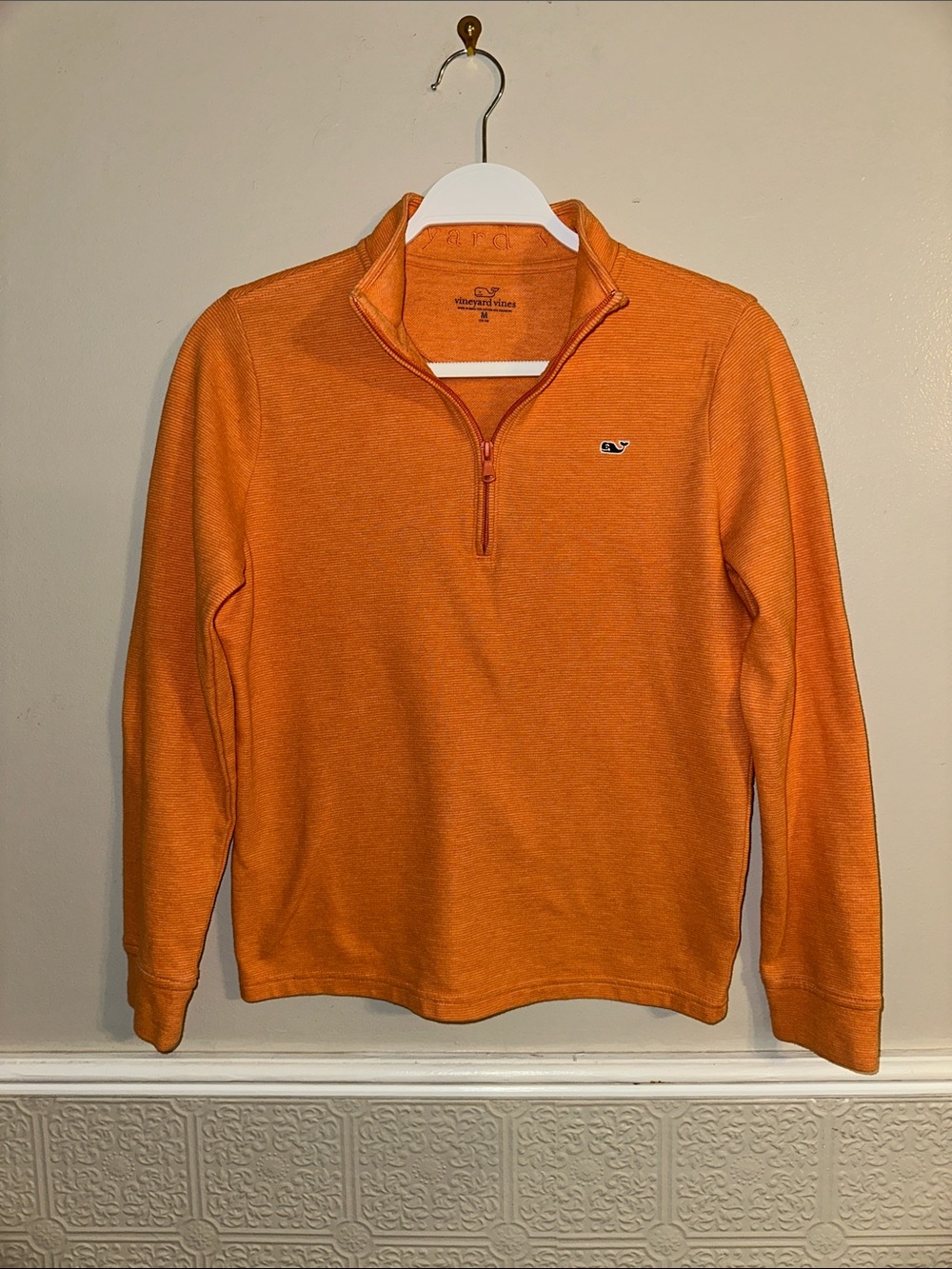 Vineyard Vines Boys Medium Orange Saltwater Quarter-Zip Pullover Hoodie